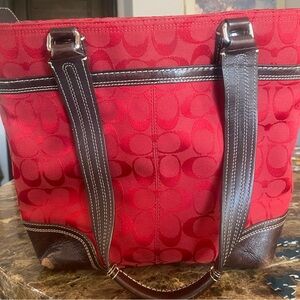 Coach Elegant Red and Brown Tote Bag